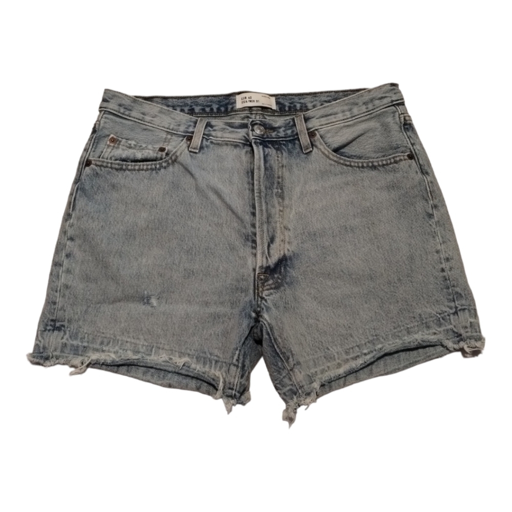 Zara High Waist Denim Shorts Button Fly Frayed Hem